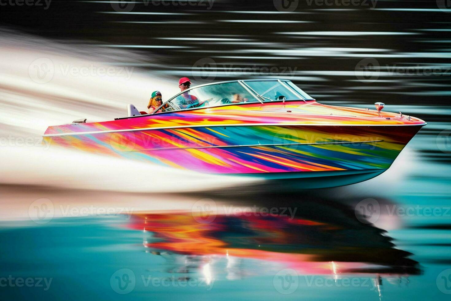 luxe jacht in de zee Aan een donker achtergrond, speedboot Aan de water met beweging vervagen effect, extreem sport. ai gegenereerd pro foto