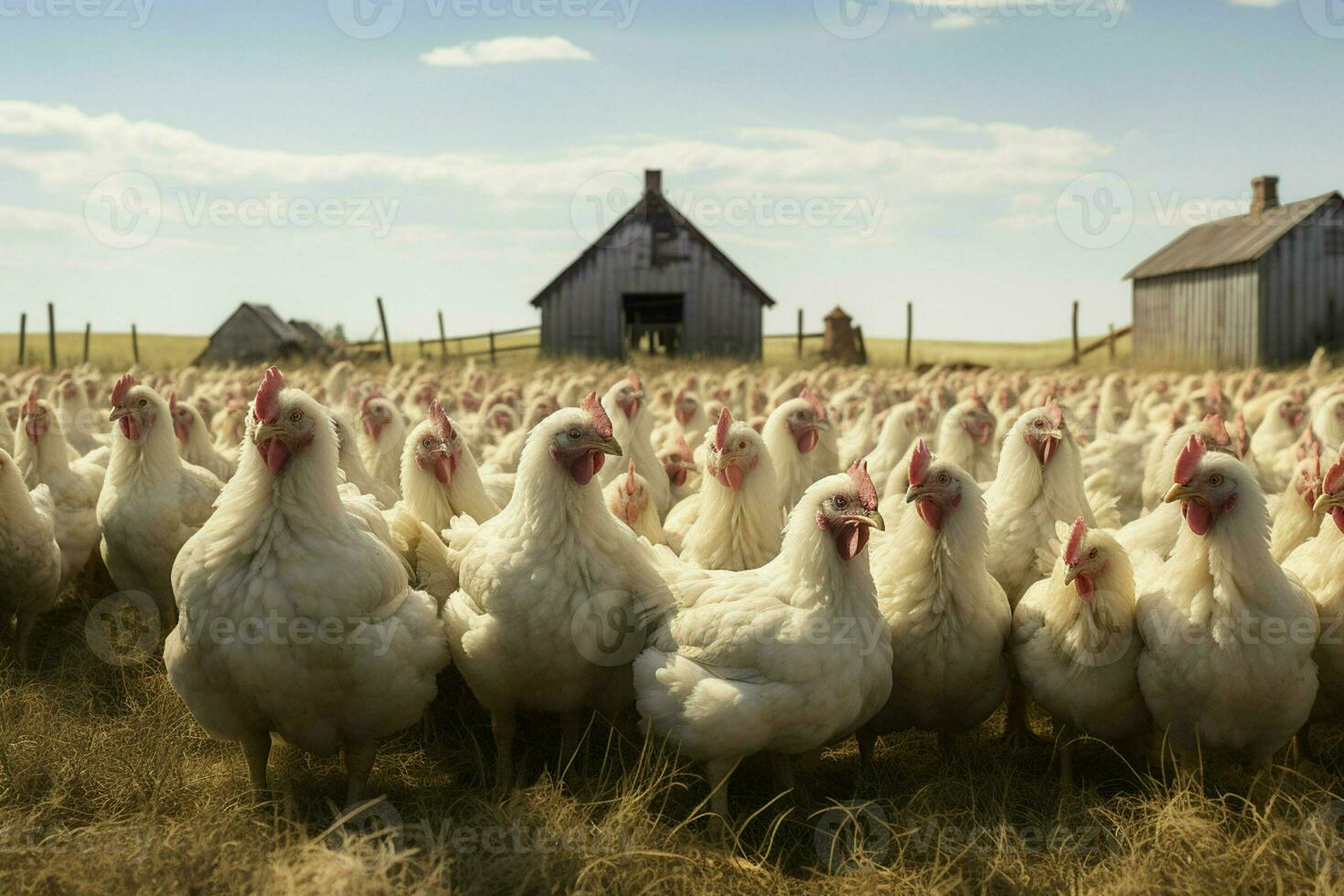 kippen Aan traditioneel vrij reeks gevogelte boerderij. kippen Aan de boerderij. selectief focus. natuur. ai gegenereerd pro foto