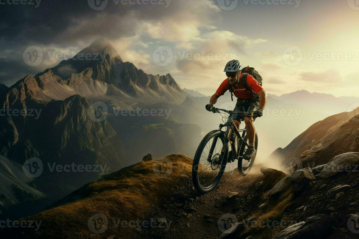 berg fiets rijder in de bergen. sport en actief leven concept. ai gegenereerd pro foto