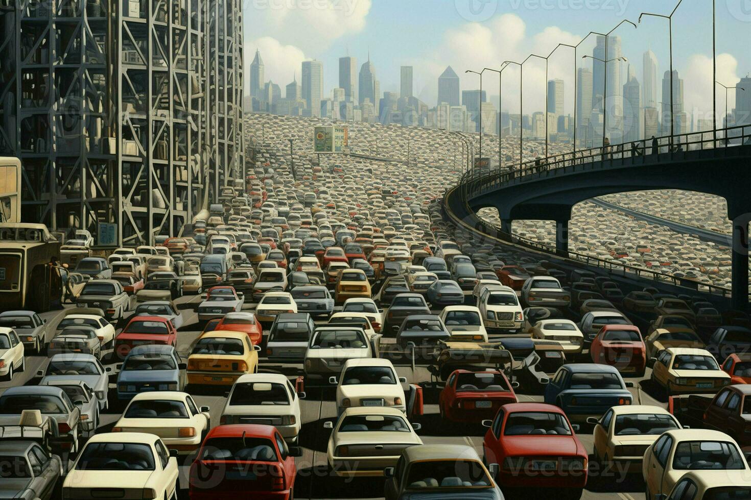 antenne visie van verkeer jam Aan de weg in sjanghai, China . ai gegenereerd pro foto