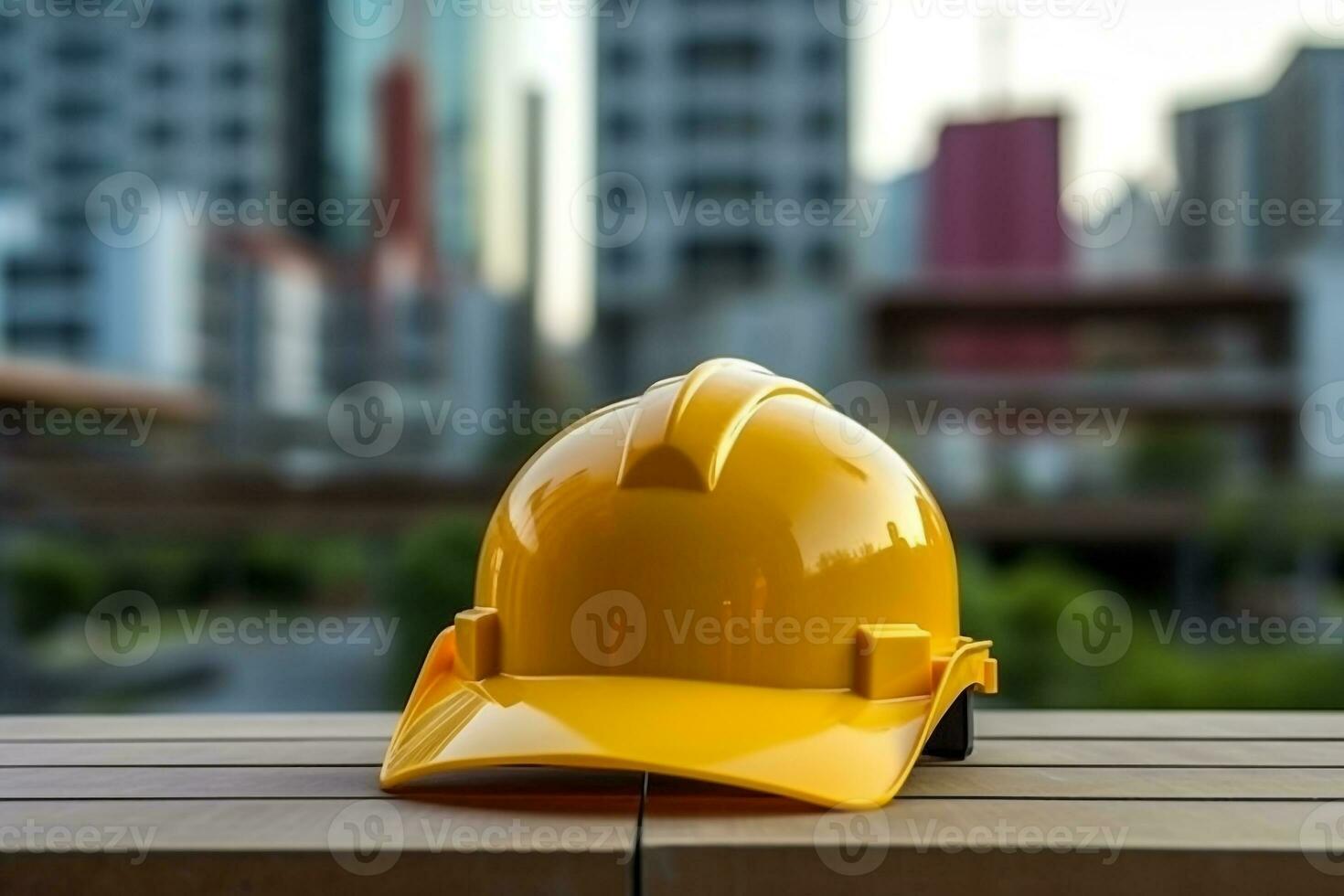 geel helm ingenieur arbeider veiligheid bouw achtergrond.generatief ai. foto