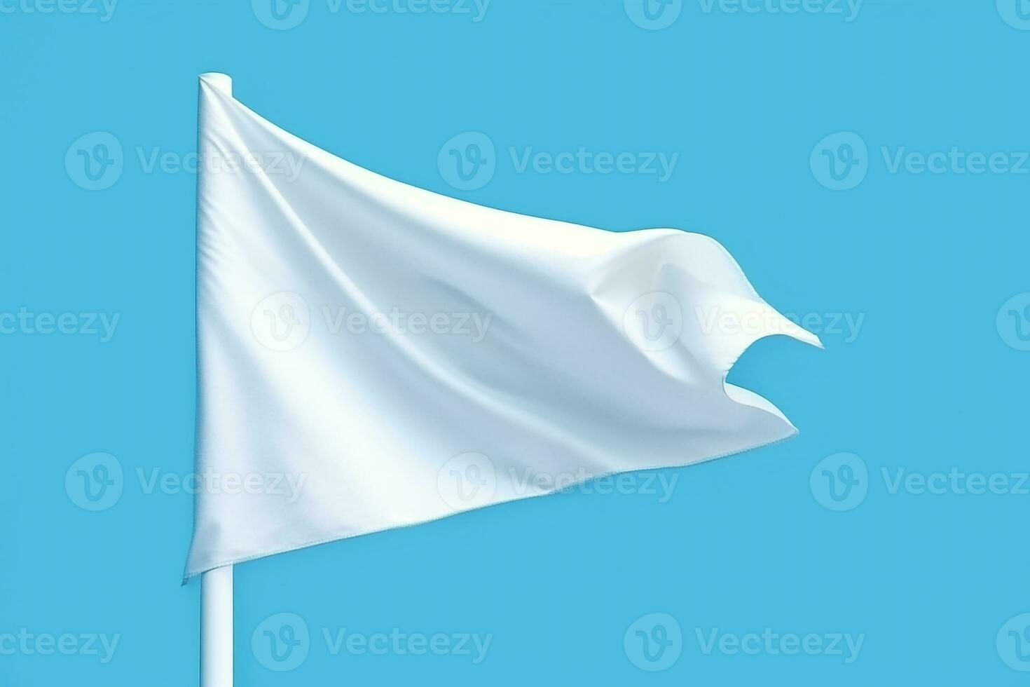 wit vlag golvend geïsoleerd Aan blauw pastel achtergrond.generatief ai. foto