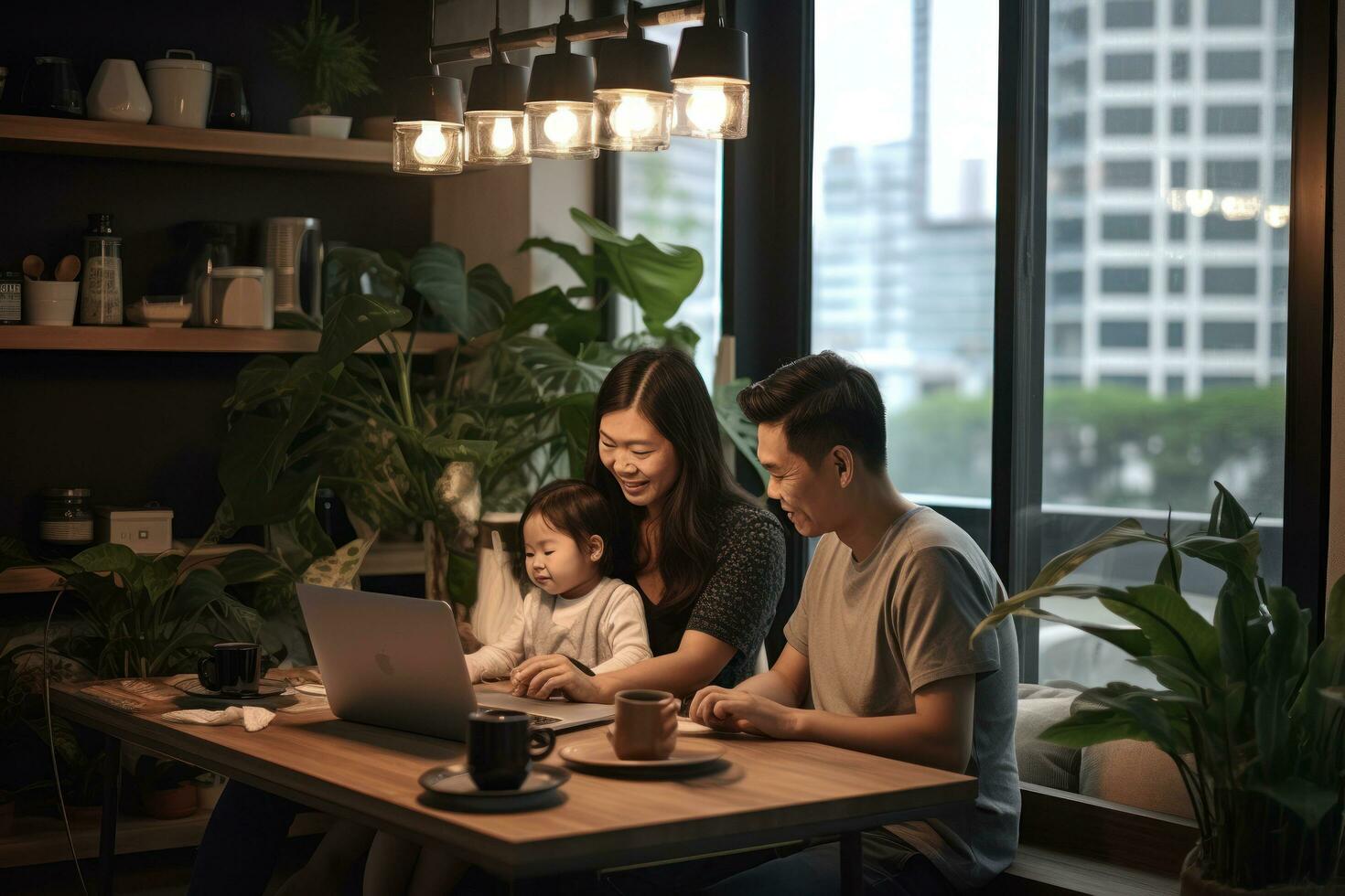 jong familie gebruik makend van laptop foto