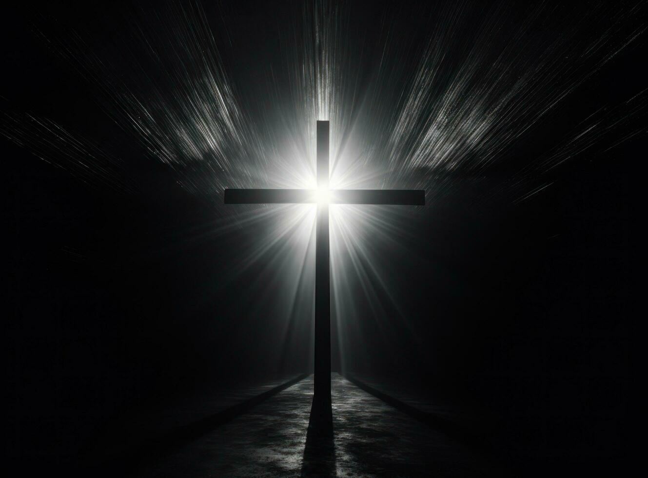 christen kruis met licht schijnend door de tunnel foto