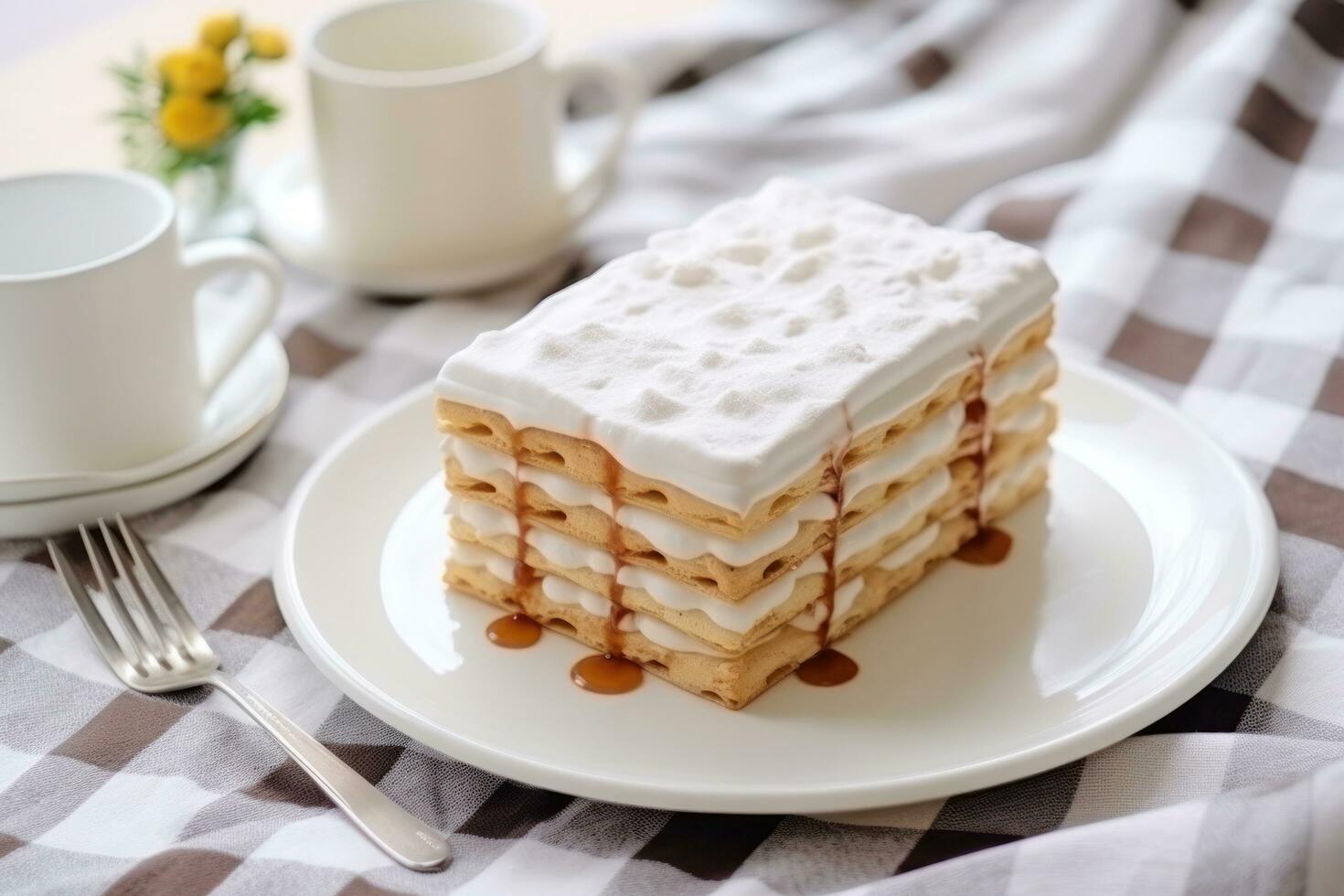 wit stapelbed taart leugens Aan de tafel foto