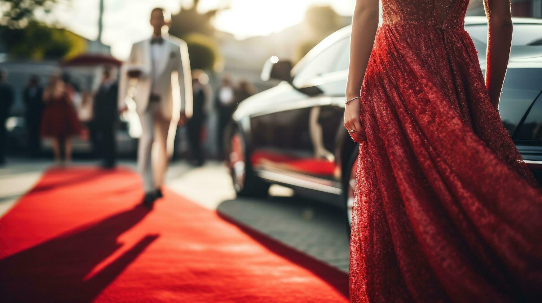 beroemdheden aankomen met limousine wandelen rood tapijt foto