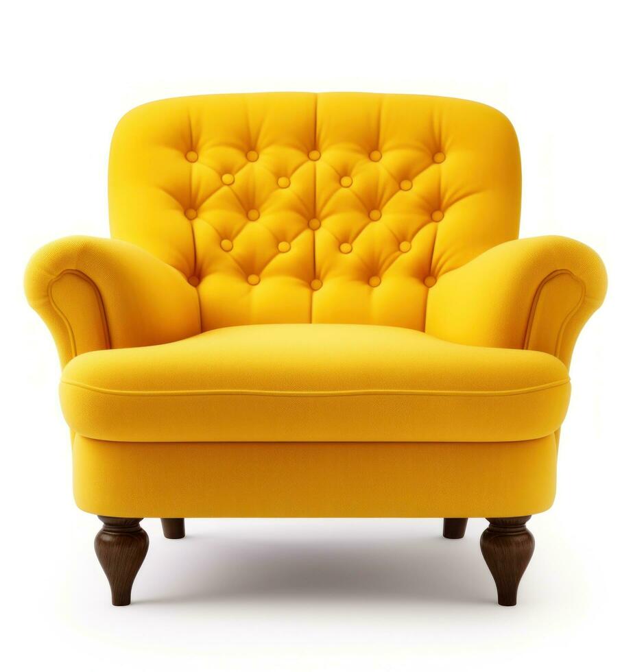 Rechtsaf geel fauteuil geïsoleerd foto