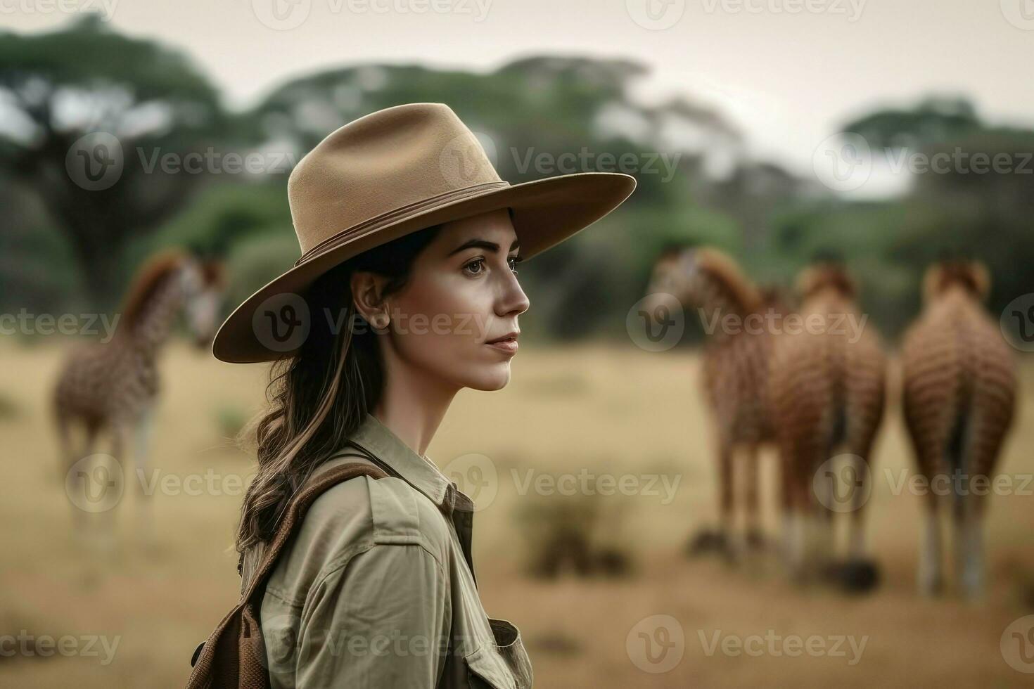 vrouw Afrikaanse safari foto schot. genereren ai