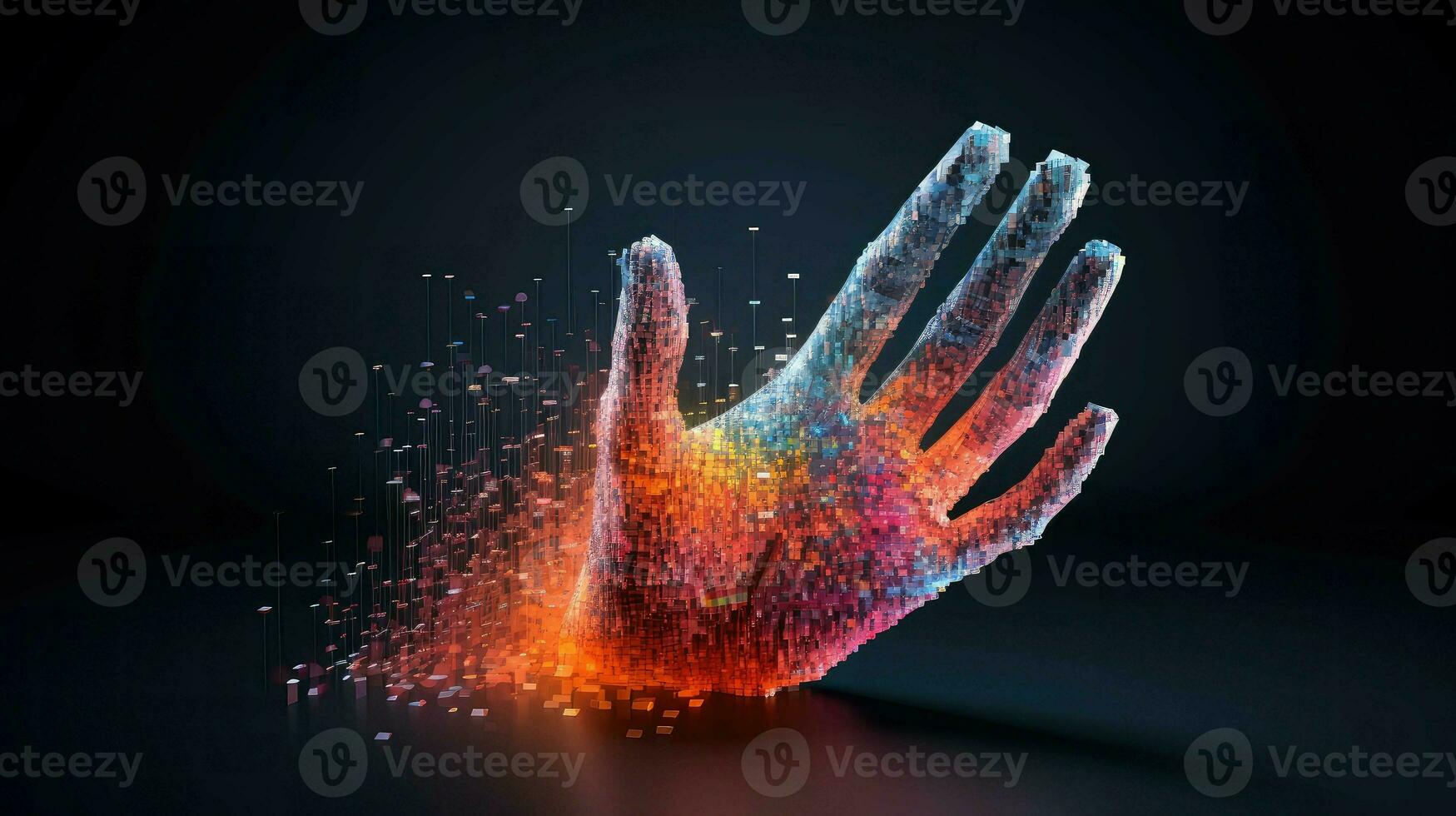 technologie voxel menselijk hand- ai gegenereerd foto