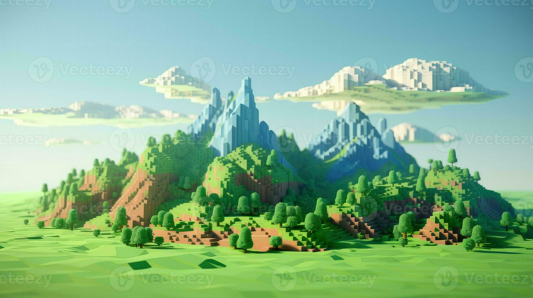 achtergrond voxel berg landschap ai gegenereerd foto
