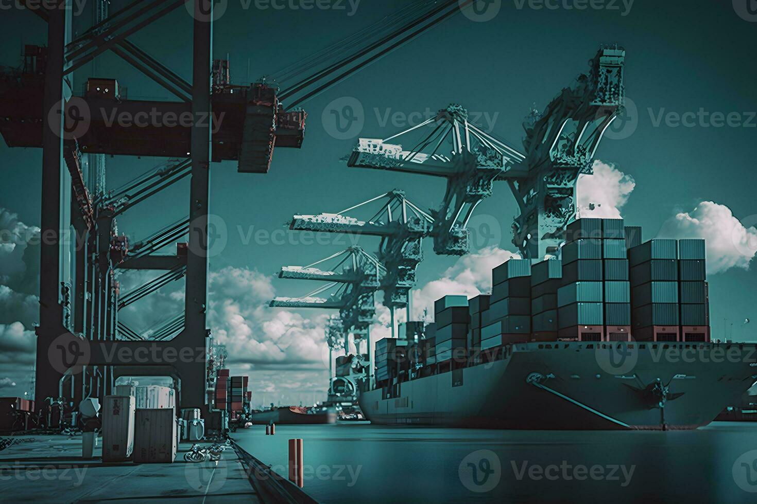 kraan bezig met laden lading houder importeren houder schip in de Internationale terminal logistiek zee haven concept vracht Verzenden. neurale netwerk gegenereerd kunst foto