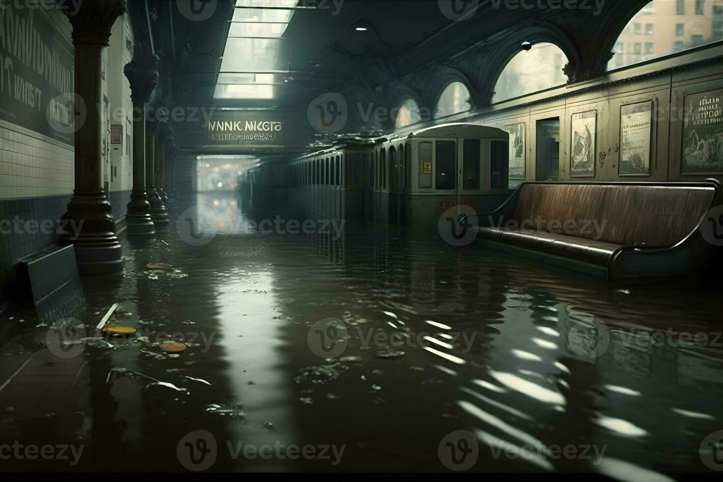 metro overstroming. post-apocalyps concept. neurale netwerk ai gegenereerd foto