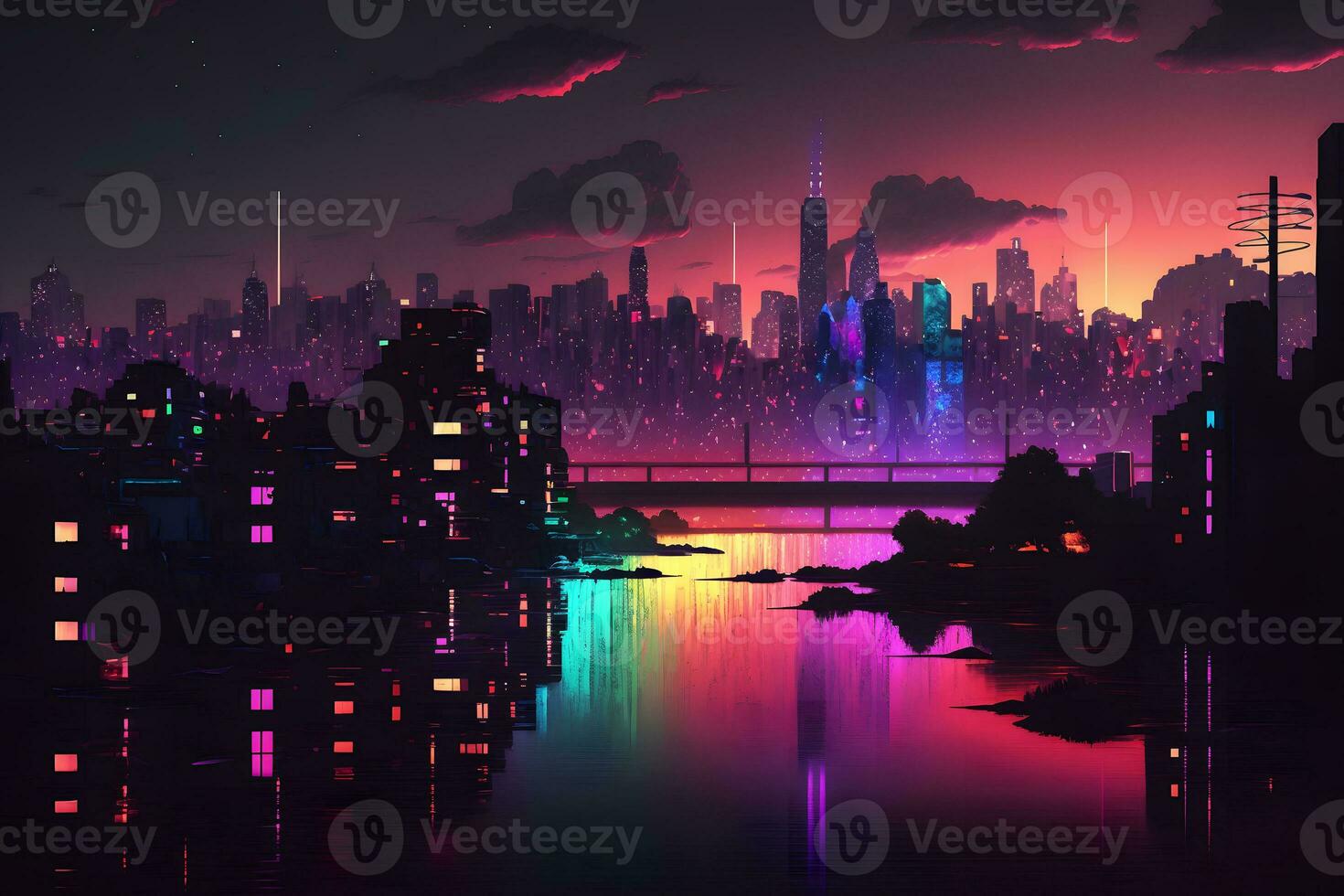 futuristische neon landschap. neurale netwerk ai gegenereerd foto