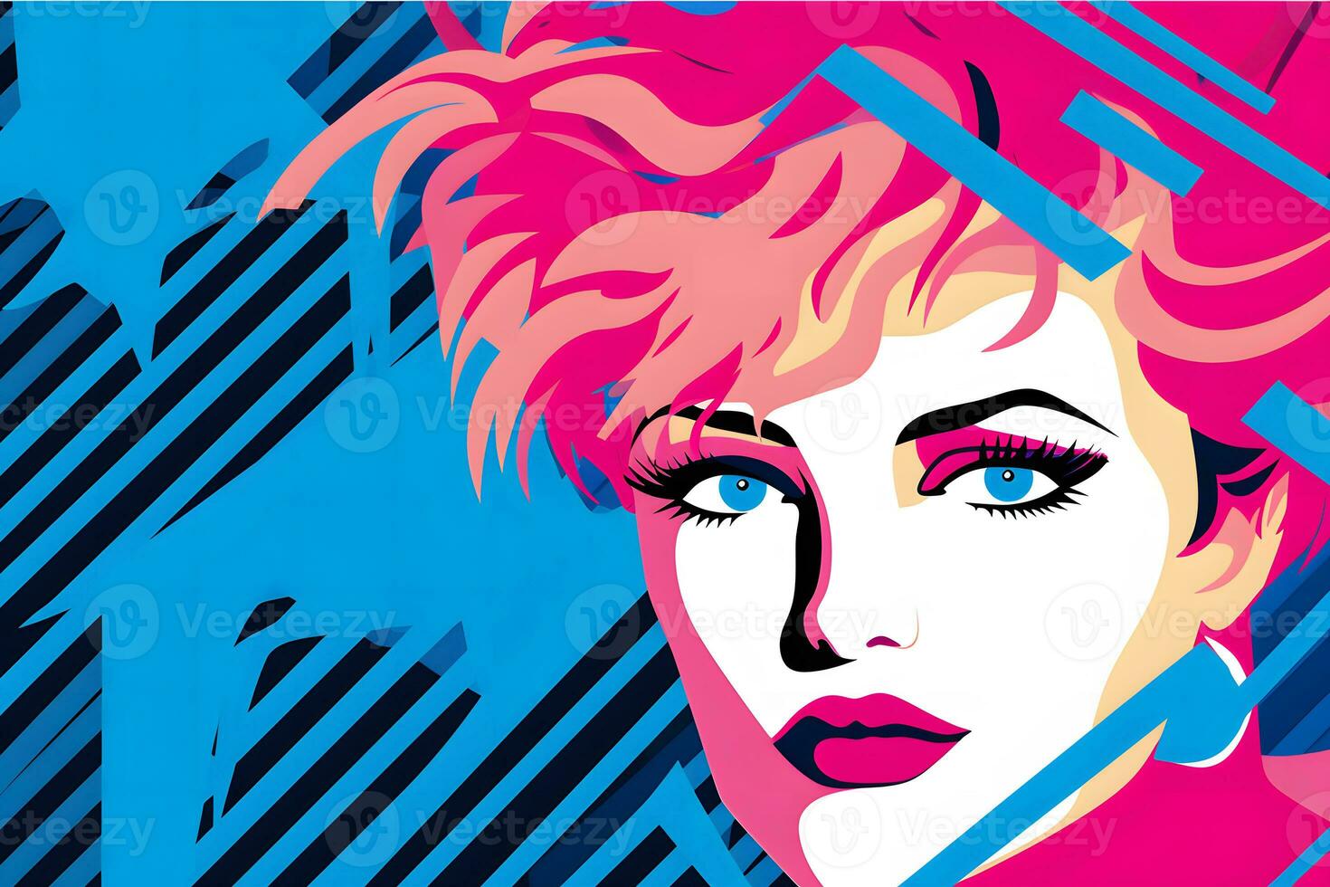 opnieuw magnetron synthwave portret van een jong vrouw dampgolf. 80s sci-fi futuristische mode poster stijl. neurale netwerk ai gegenereerd foto