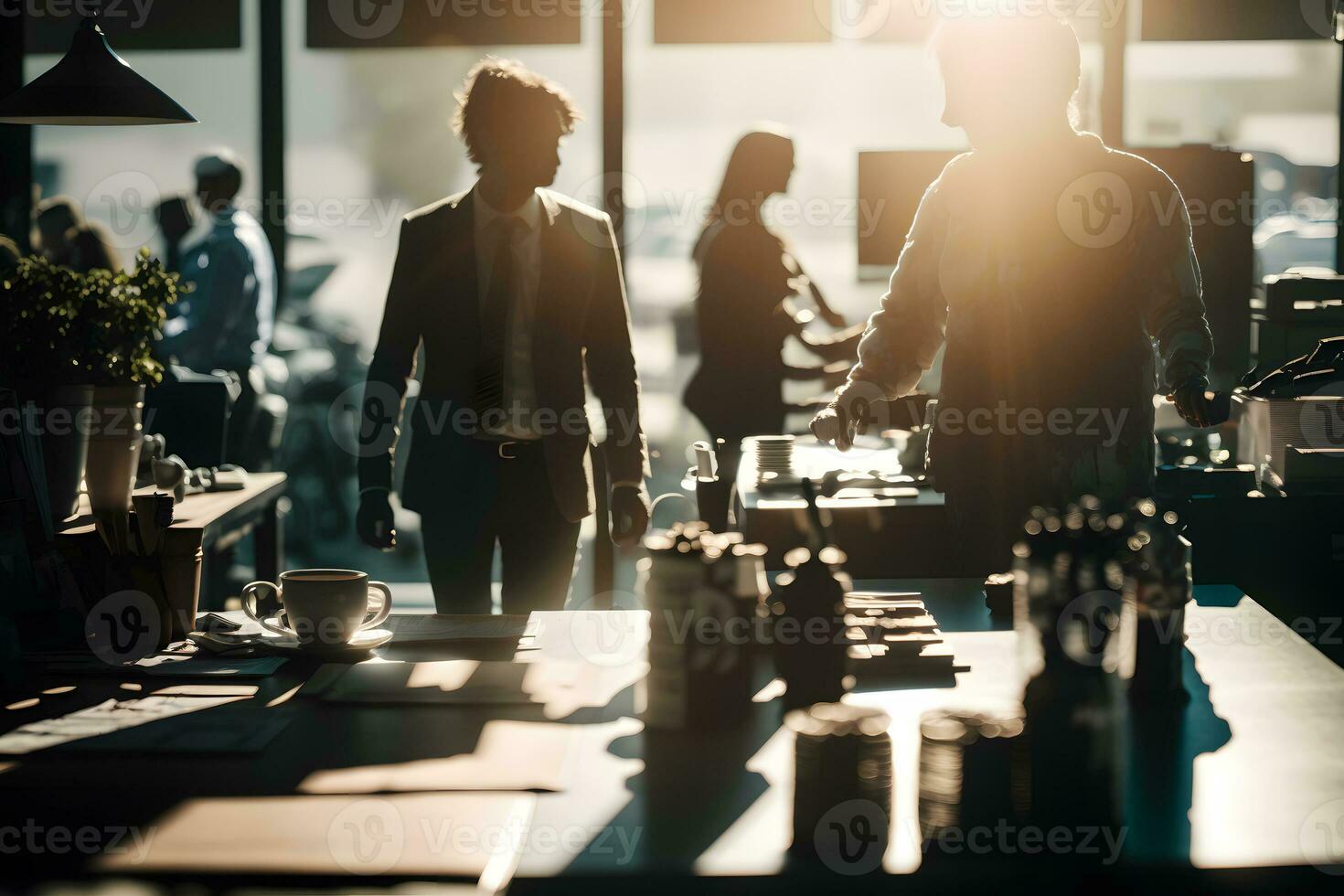 team Bij werk. groep van jong bedrijf mensen in slim gewoontjes slijtage werken samen in creatief kantoor neurale netwerk ai gegenereerd foto