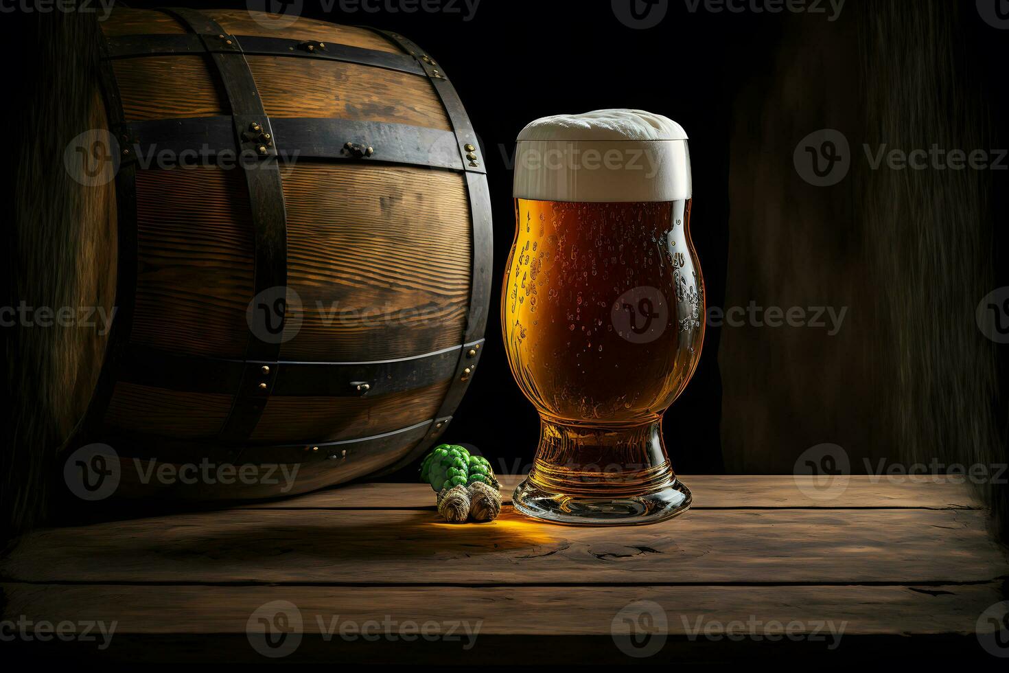 mooi bier met schuim in klassiek bier glas in donker tafereel. neurale netwerk gegenereerd kunst foto