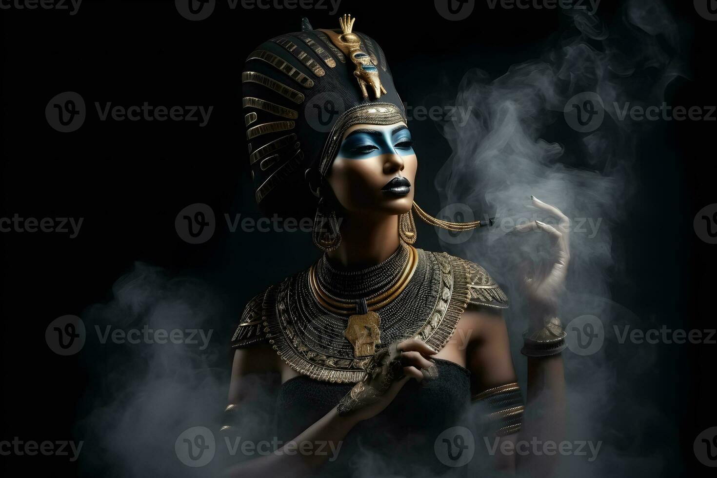 Egyptische godin Aan zwart achtergrond. neurale netwerk ai gegenereerd kunst foto