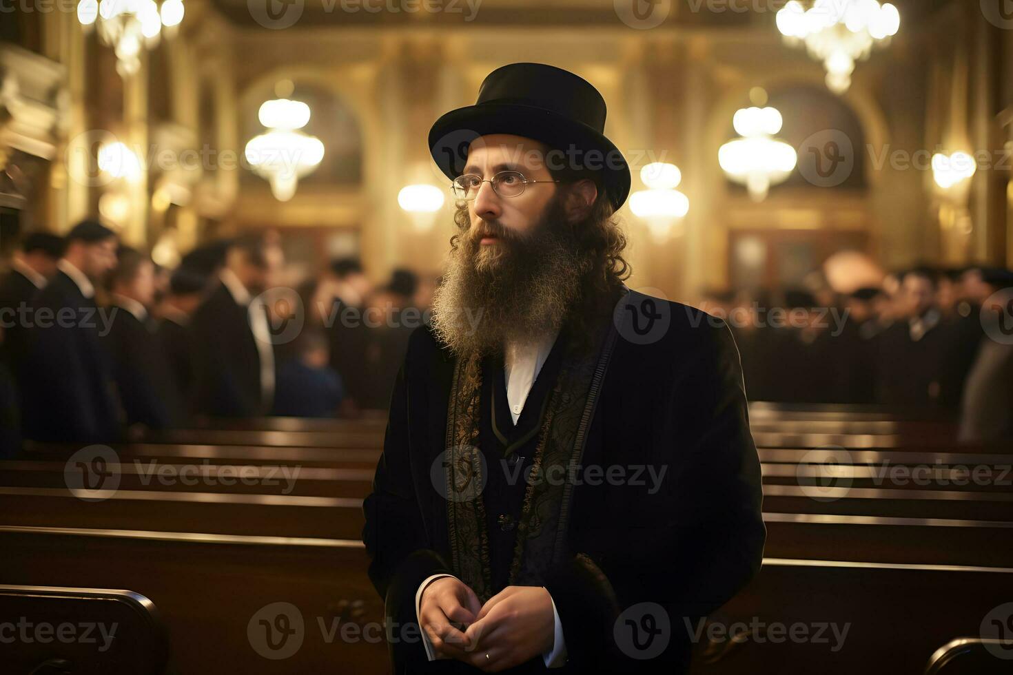 orthodox Jood leest gebeden in de tempel. neurale netwerk ai gegenereerd foto