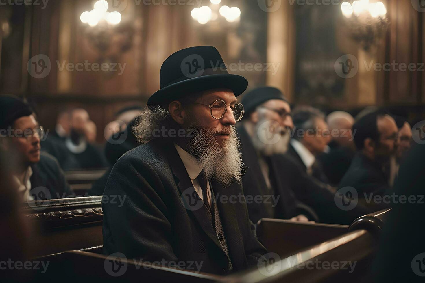 orthodox Jood leest gebeden in de tempel. neurale netwerk ai gegenereerd foto