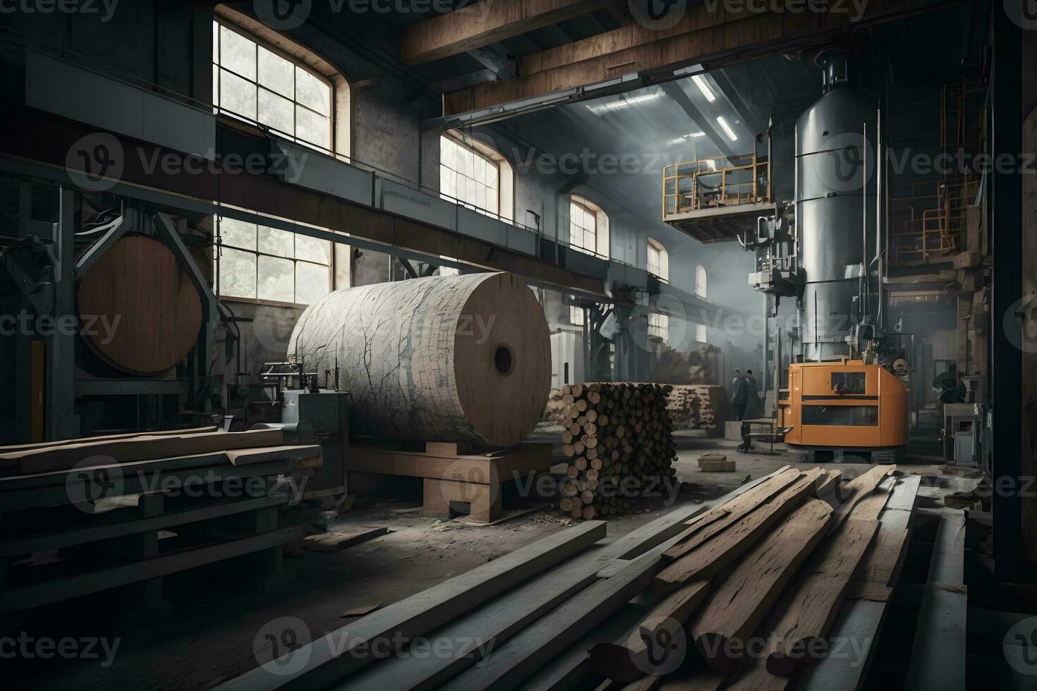 houtbewerking zagerij productie en verwerken van houten borden in een modern industrieel fabriek bijeenkomst lijn in productie. neurale netwerk gegenereerd kunst foto