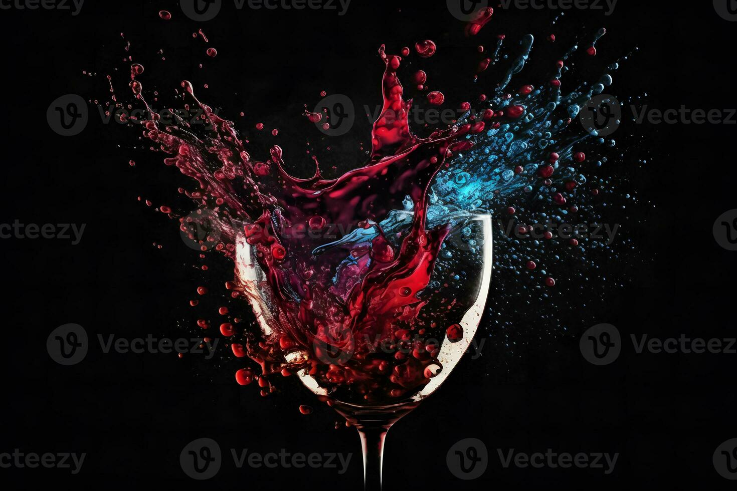 glas met plons van rood wijn Aan zwart achtergrond. neurale netwerk gegenereerd kunst foto