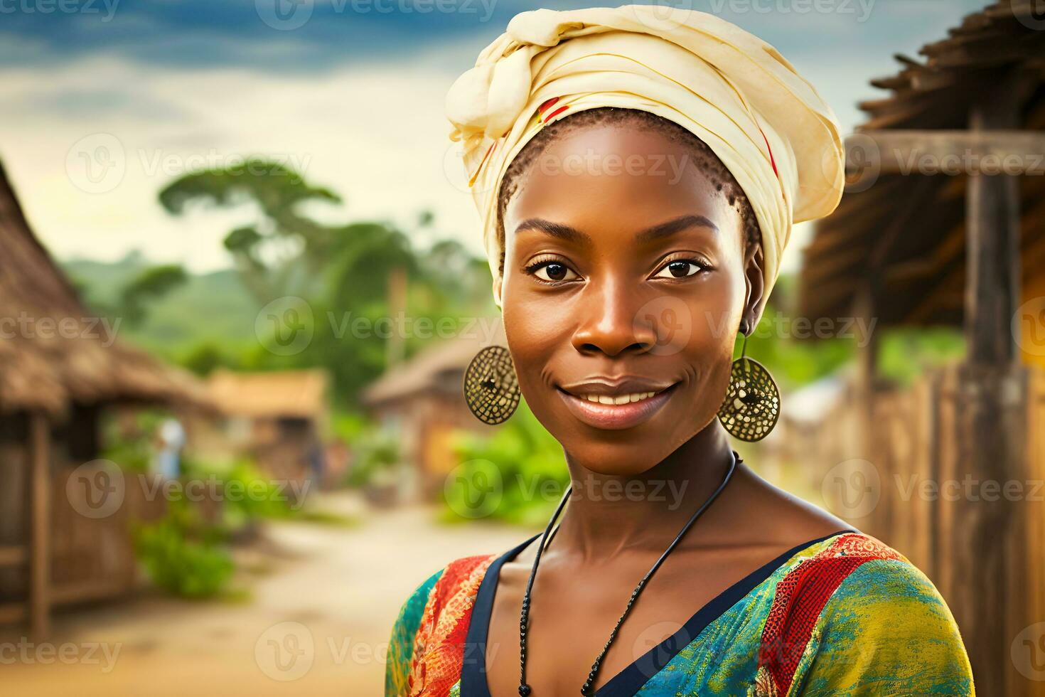 portret van een mooi Afrikaanse vrouw. neurale netwerk ai gegenereerd foto