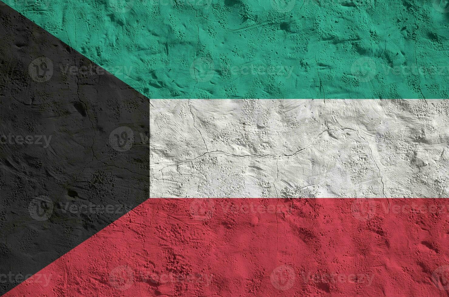 Koeweit vlag afgebeeld in helder verf kleuren Aan oud Verlichting bepleistering muur. getextureerde banier Aan ruw achtergrond foto