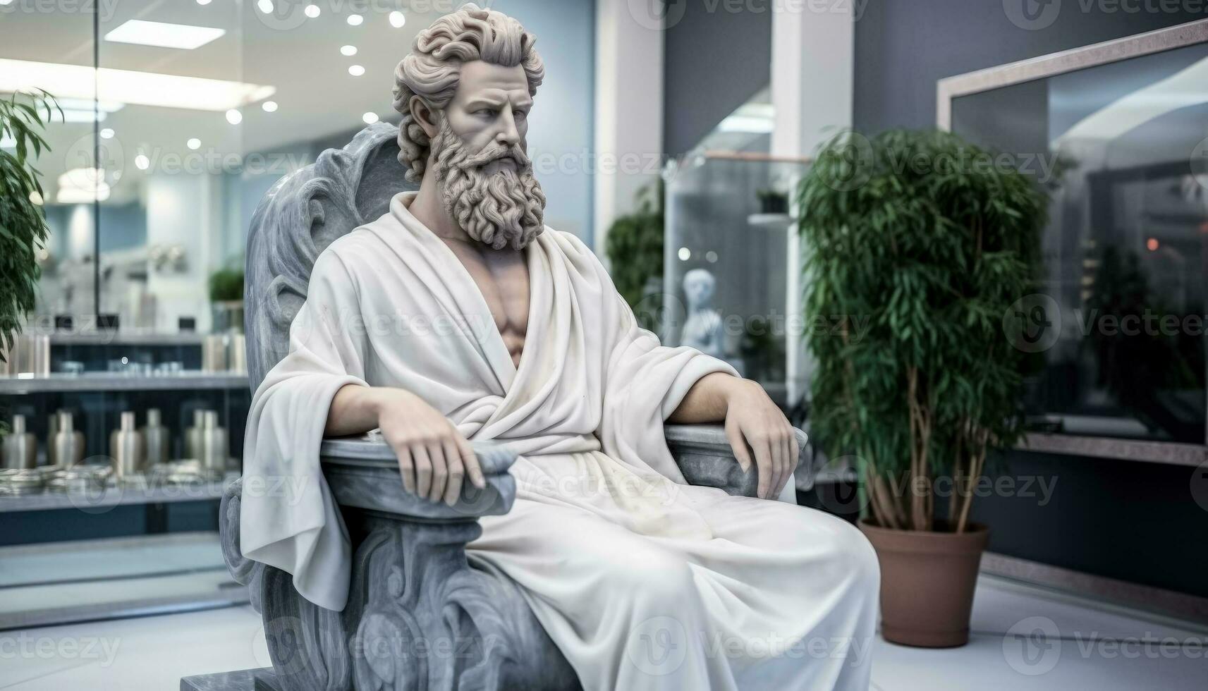 marmeren oude Grieks standbeeld in modern schoonheid salon hebben kapsel foto