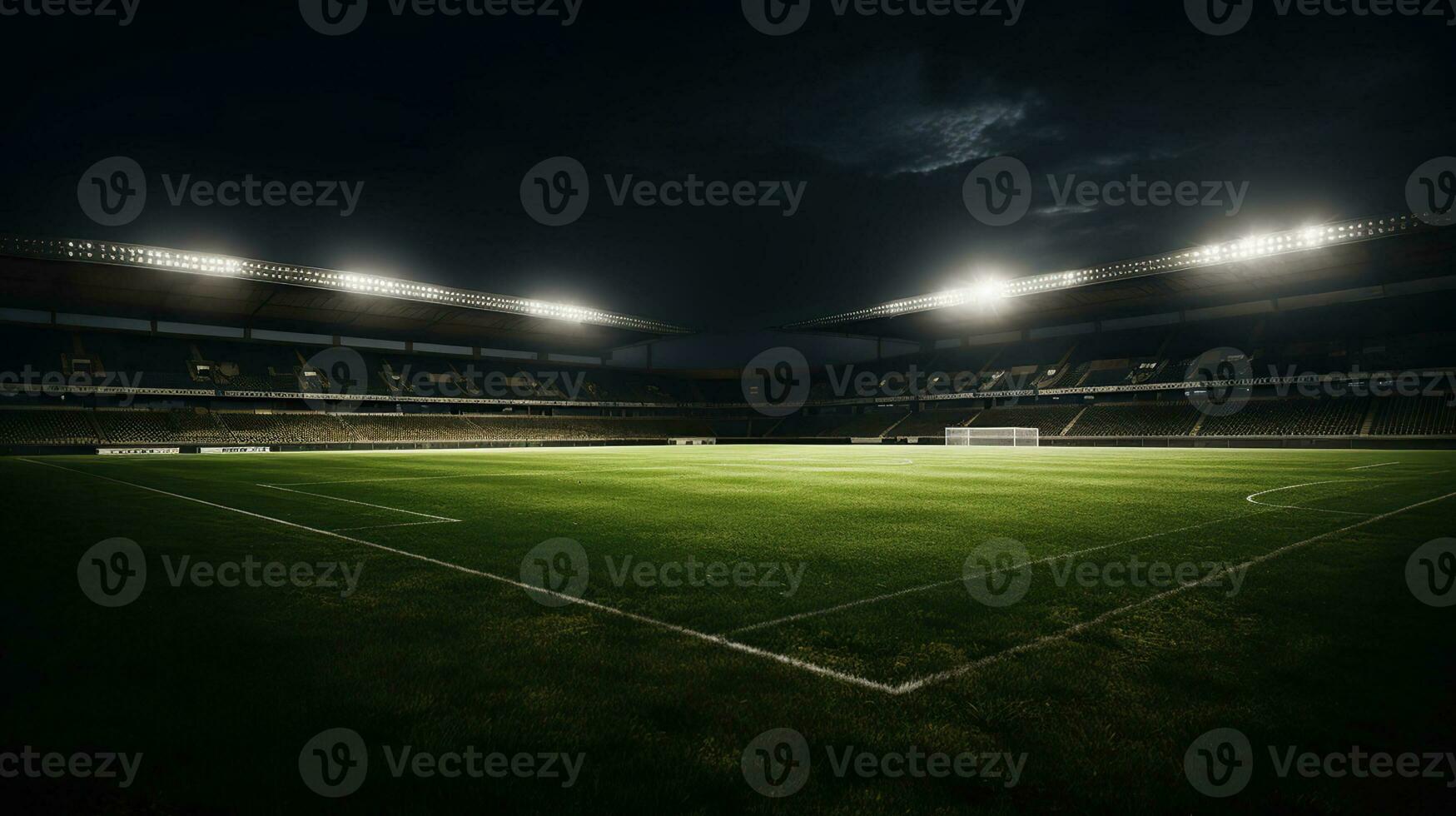 Amerikaans voetbal stadion met mooi zo gras, en mooi zo verlichting, ai generatief foto