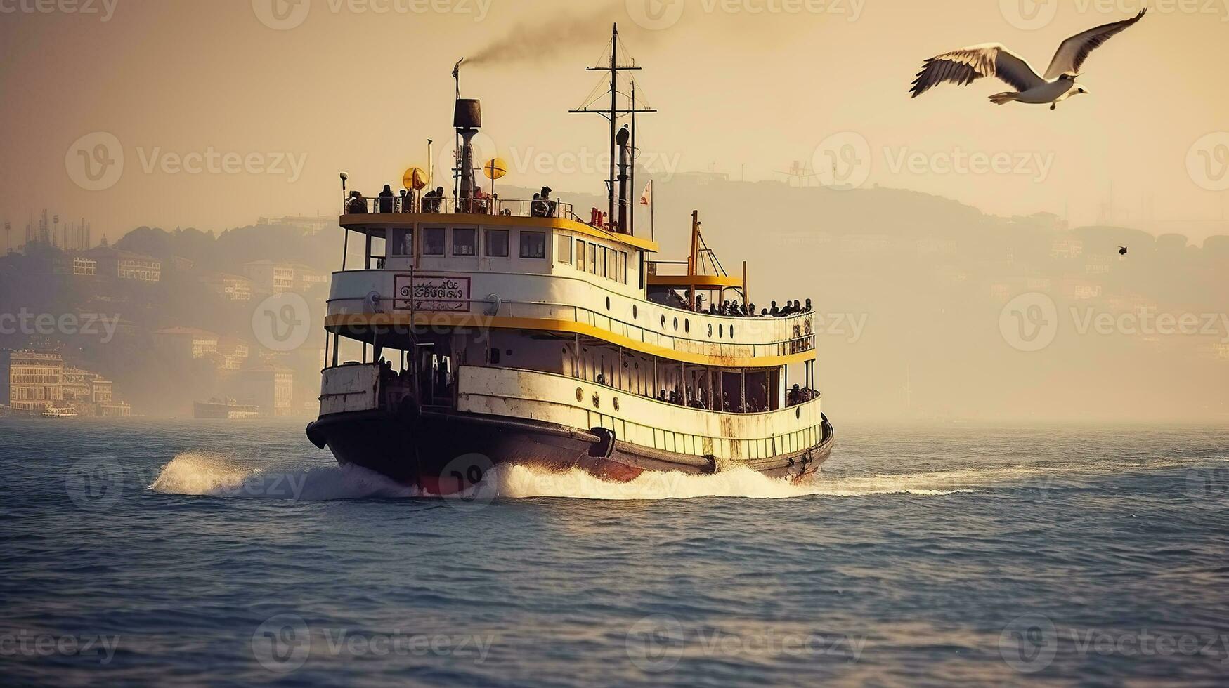 het zeilen door de Bosporus Aan een oud veerboot, vastleggen de essence van een vervlogen tijdperk. generatief ai foto