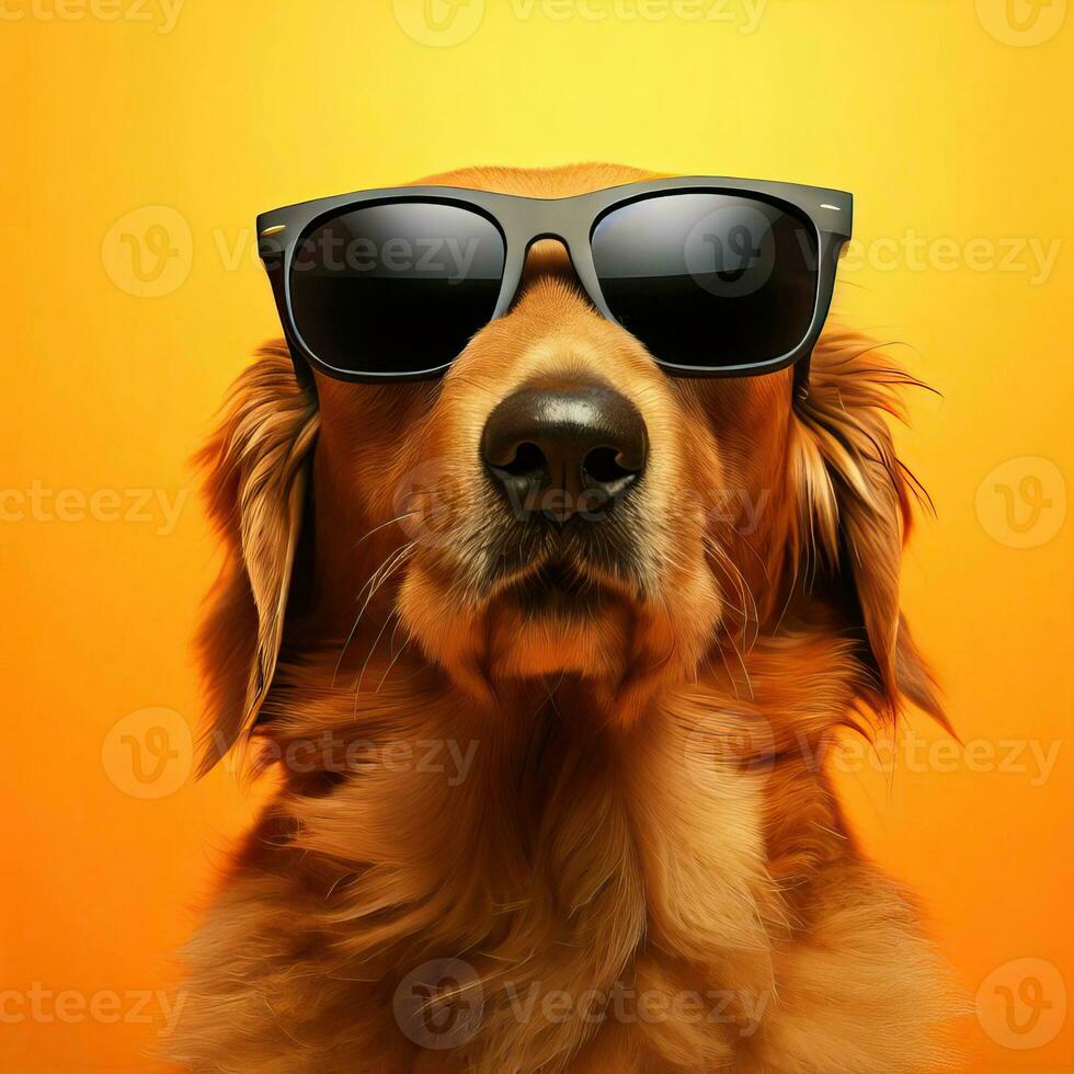 grappig hond met een geel achtergrond en zwart bril generatief ai foto