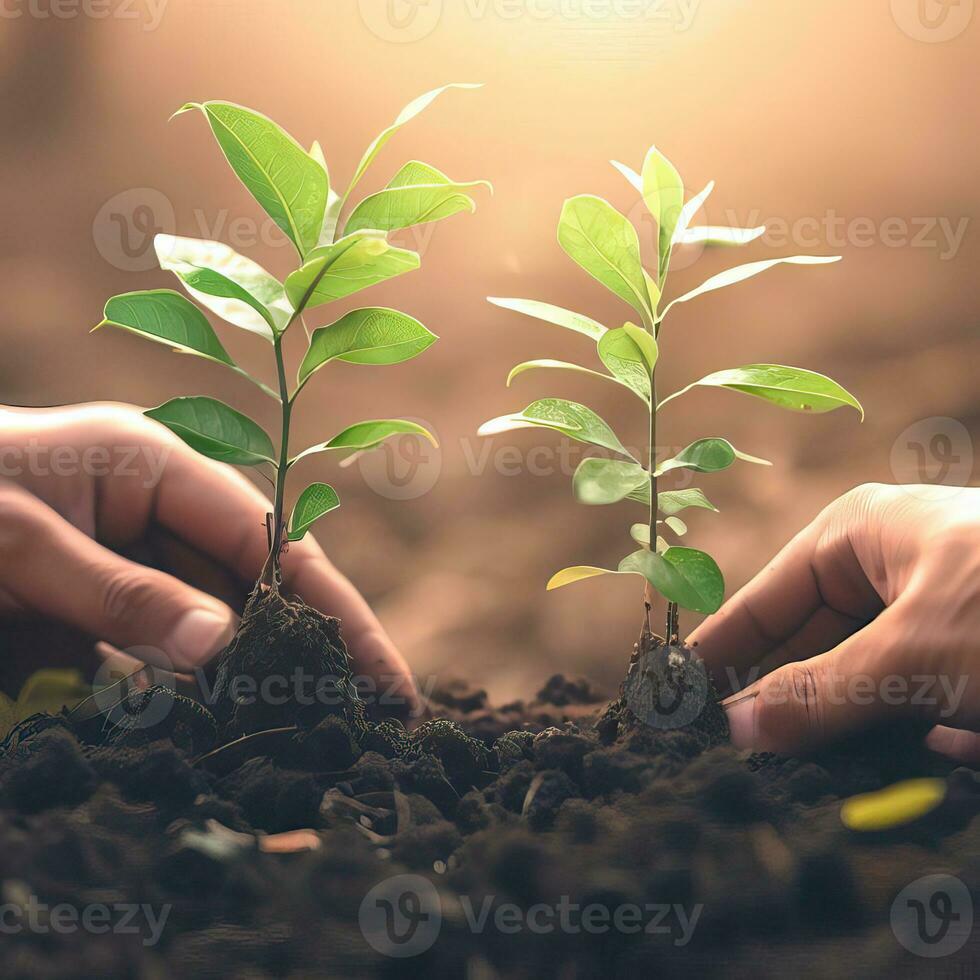 een persoon Holding een fabriek in een pot met de handen Holding het generatief ai foto