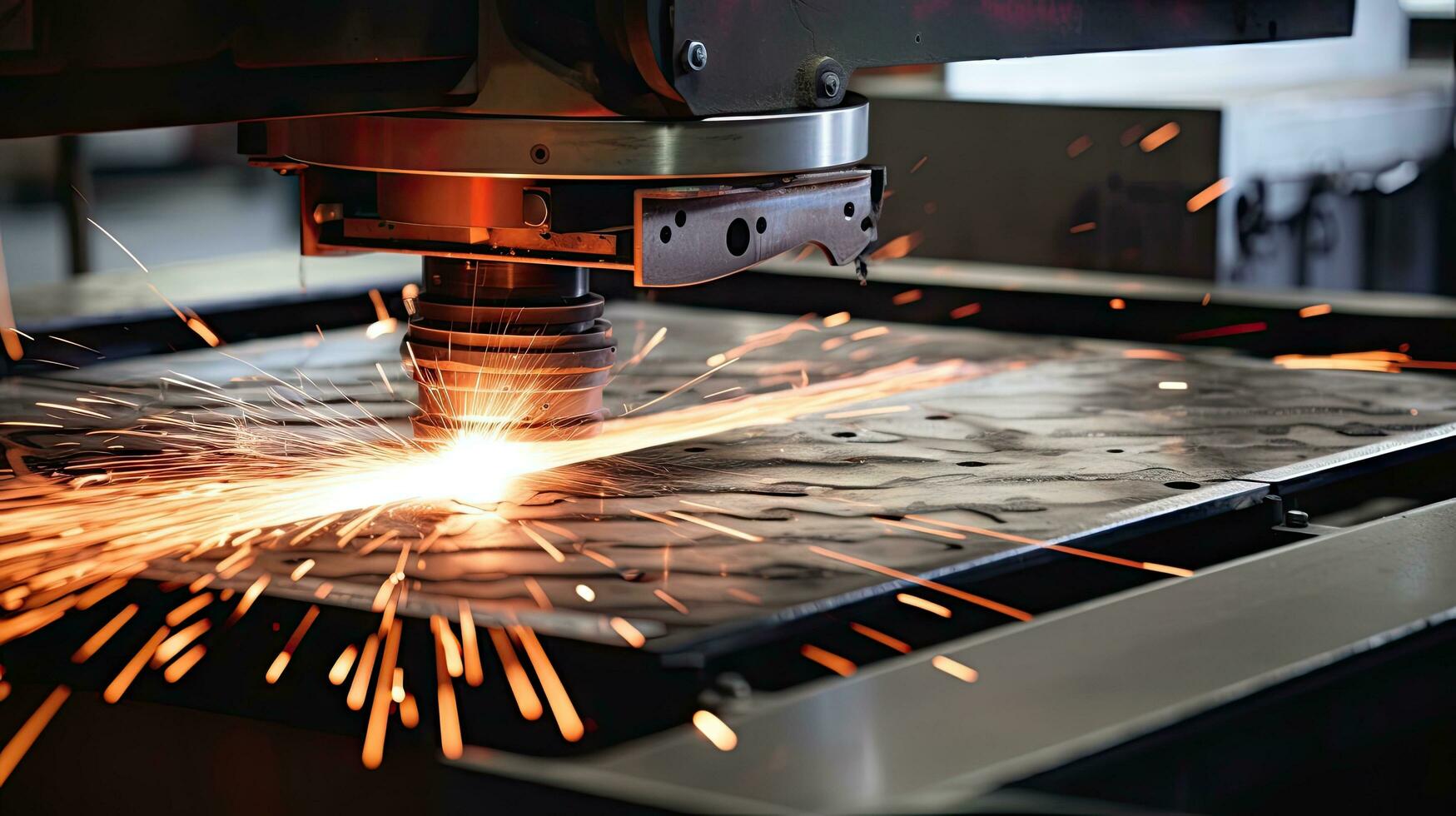 cnc frezen machine. laser snijdend van staal voor metaal. machine gereedschap industrie tentoonstelling, laser vonken foto