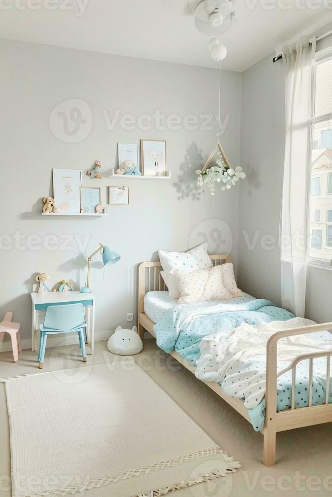 minimalistische kinderen kamer met beige muur foto