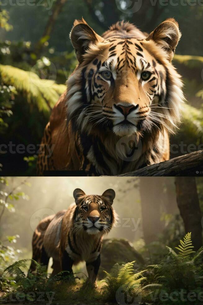 mannetje tijger in de natuur leefgebied wandelen hoofd Aan samenstelling dieren in het wild tafereel foto