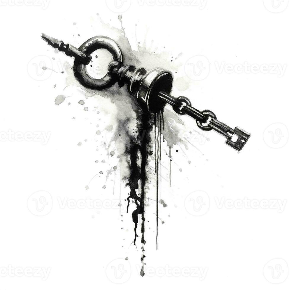 zwart inkt borstel van een sleutel in een keten foto