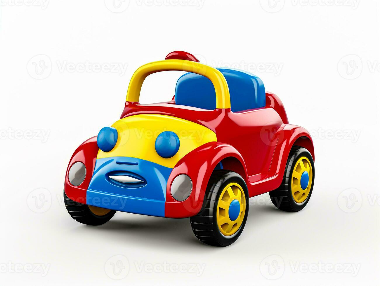 kleurrijk speelgoed- auto Aan wit achtergrond generatief ai foto
