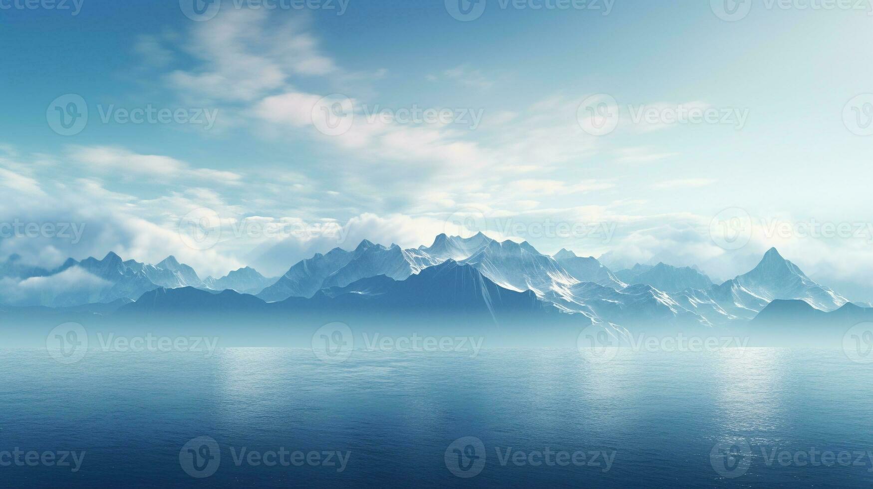 landschap van een blauw lucht met bergen en zee generatief ai foto