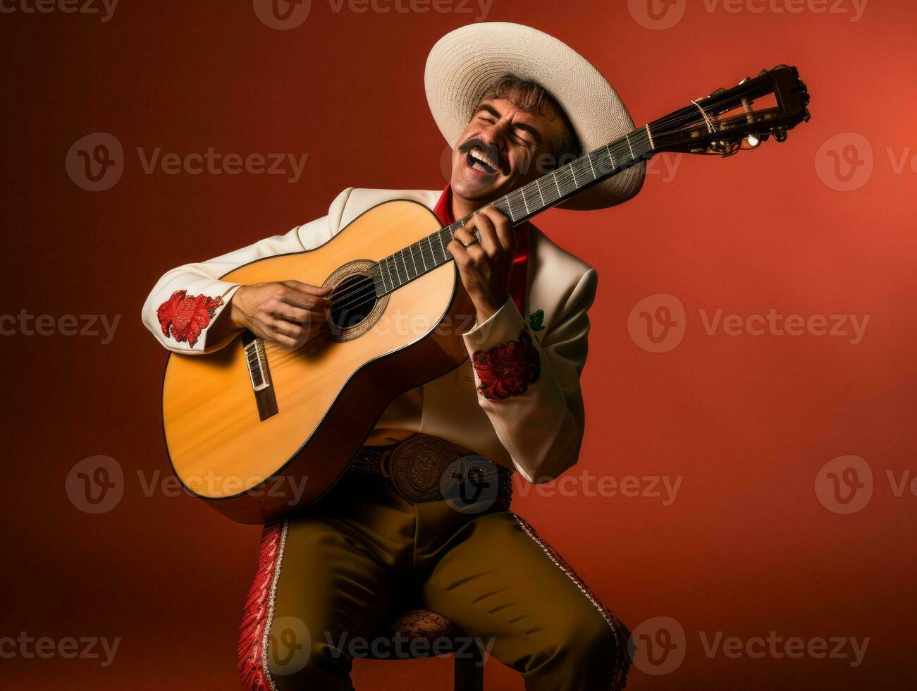 Mexicaans Mens in speels houding Aan solide achtergrond ai generatief foto