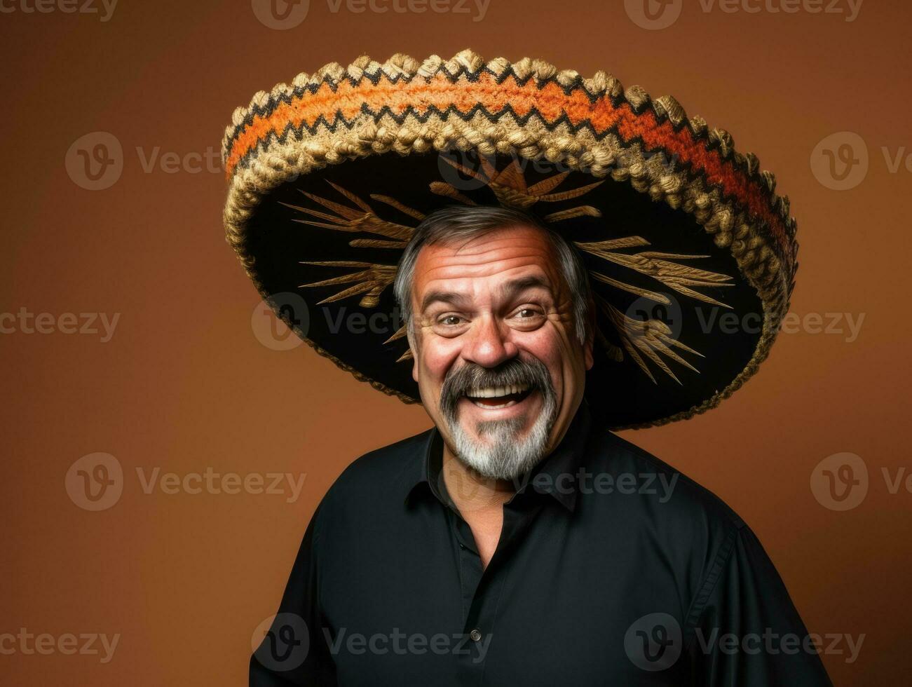 Mexicaans Mens in speels houding Aan solide achtergrond ai generatief foto