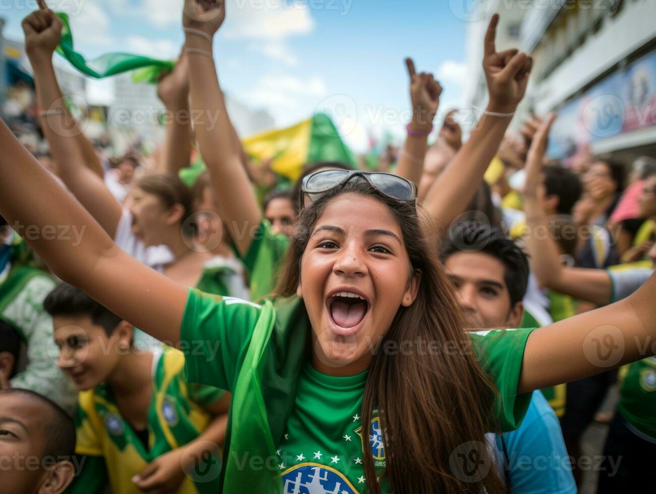 braziliaans kind viert zijn voetbal teams zege ai generatief foto