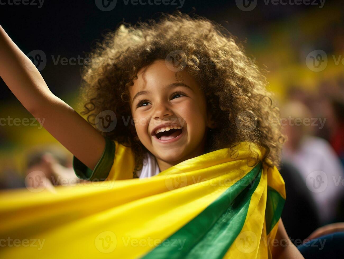 braziliaans kind viert zijn voetbal teams zege ai generatief foto