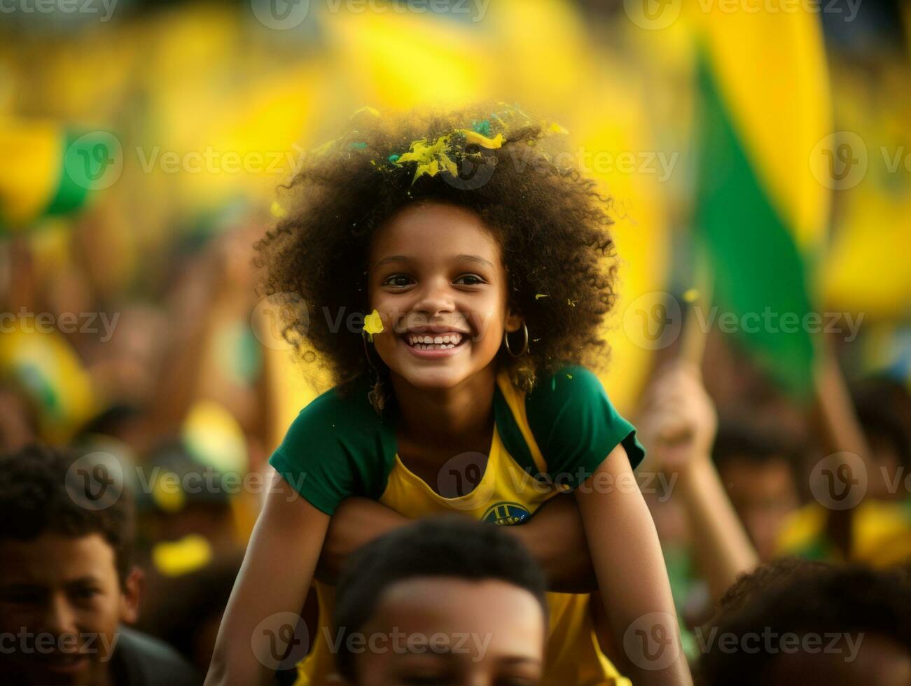 braziliaans kind viert zijn voetbal teams zege ai generatief foto