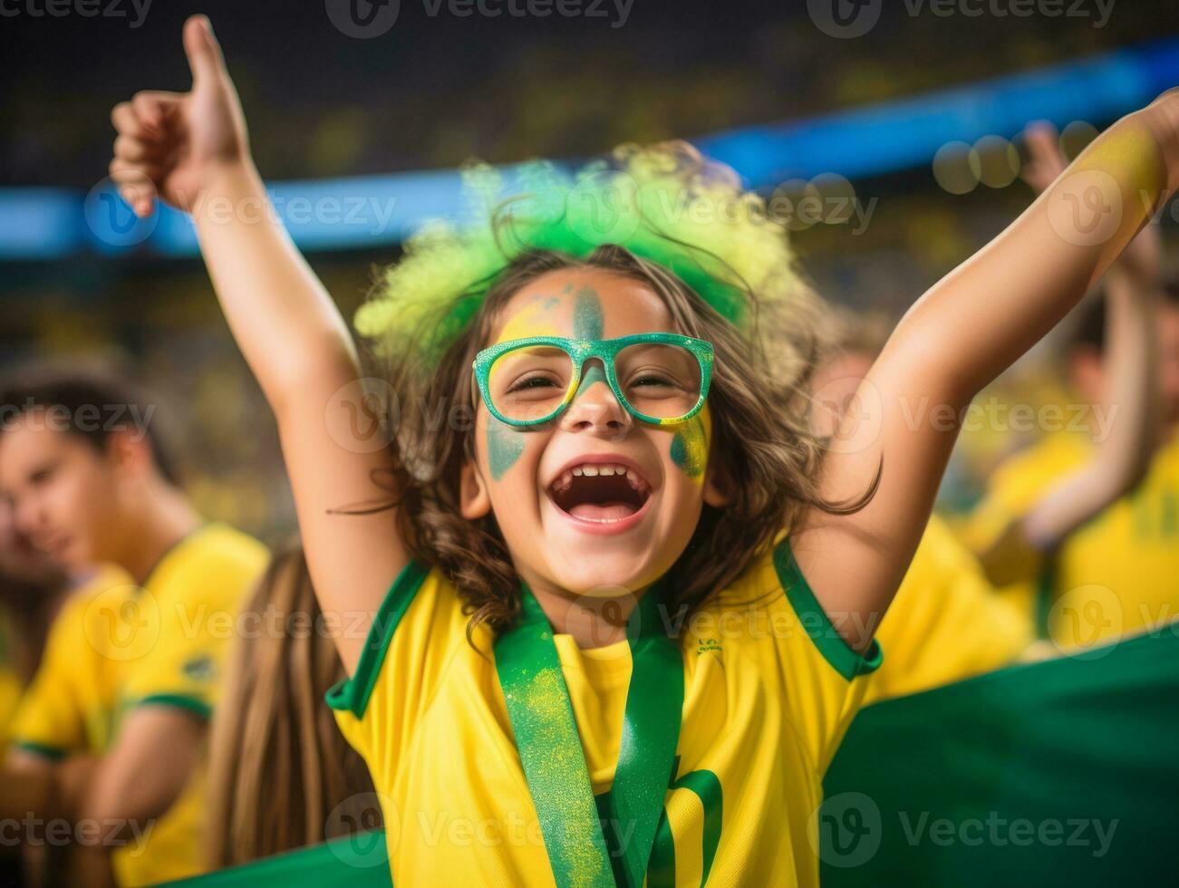 braziliaans kind viert zijn voetbal teams zege ai generatief foto