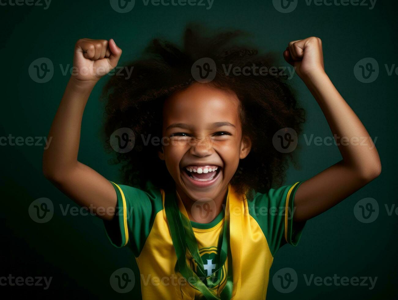 braziliaans kind viert zijn voetbal teams zege ai generatief foto