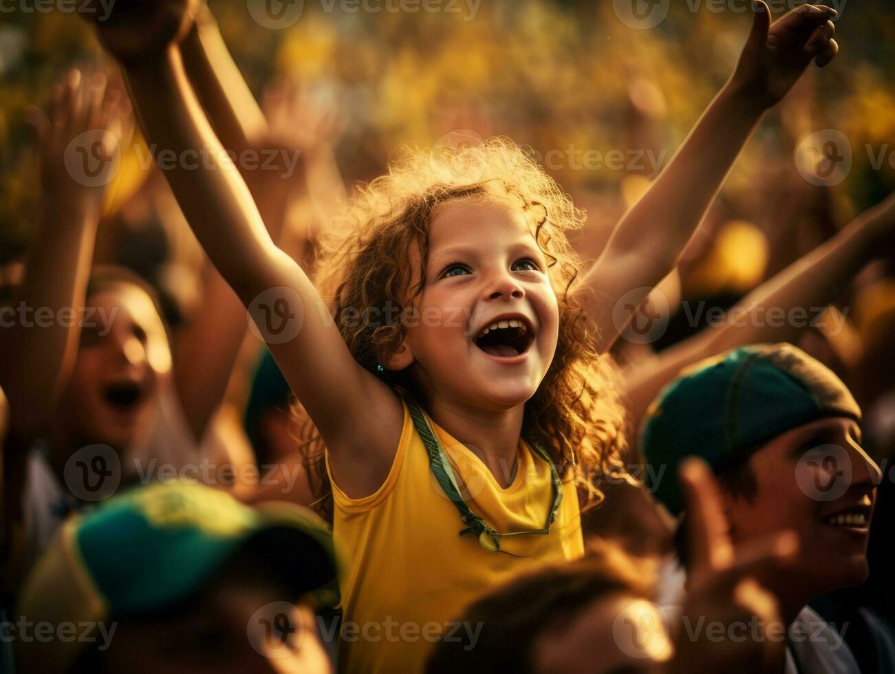 braziliaans kind viert zijn voetbal teams zege ai generatief foto