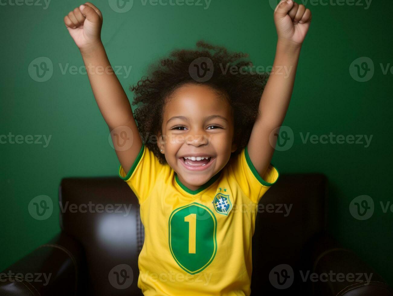 braziliaans kind viert zijn voetbal teams zege ai generatief foto