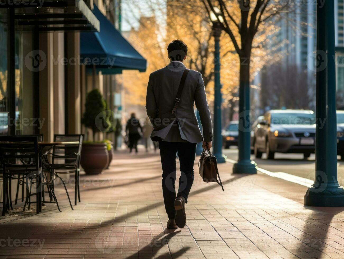 Mens geniet een ontspannen wandeling door de levendig stad straten ai generatief foto