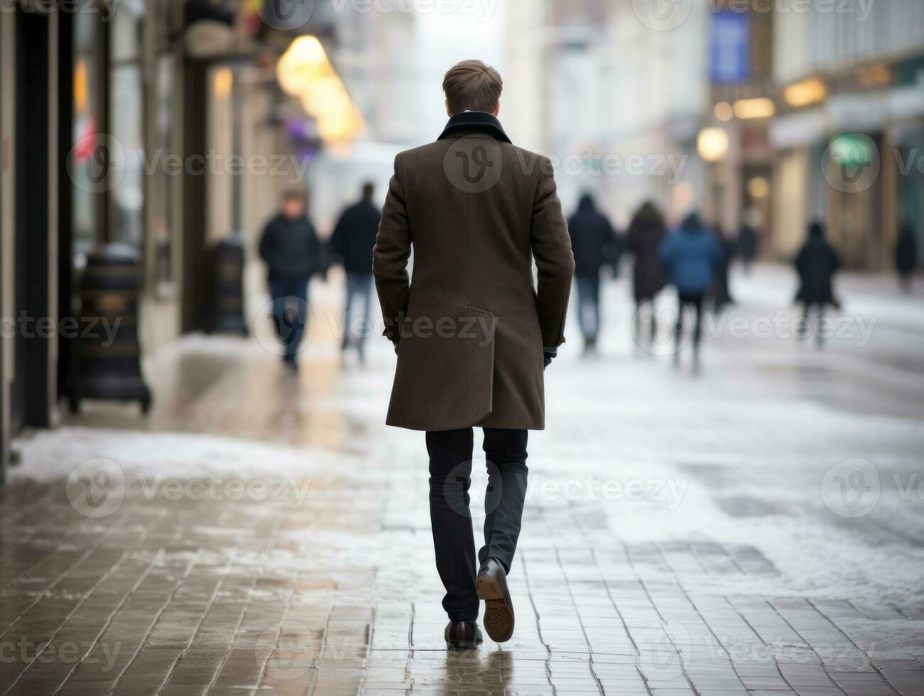 Mens geniet een ontspannen wandeling door de levendig stad straten ai generatief foto