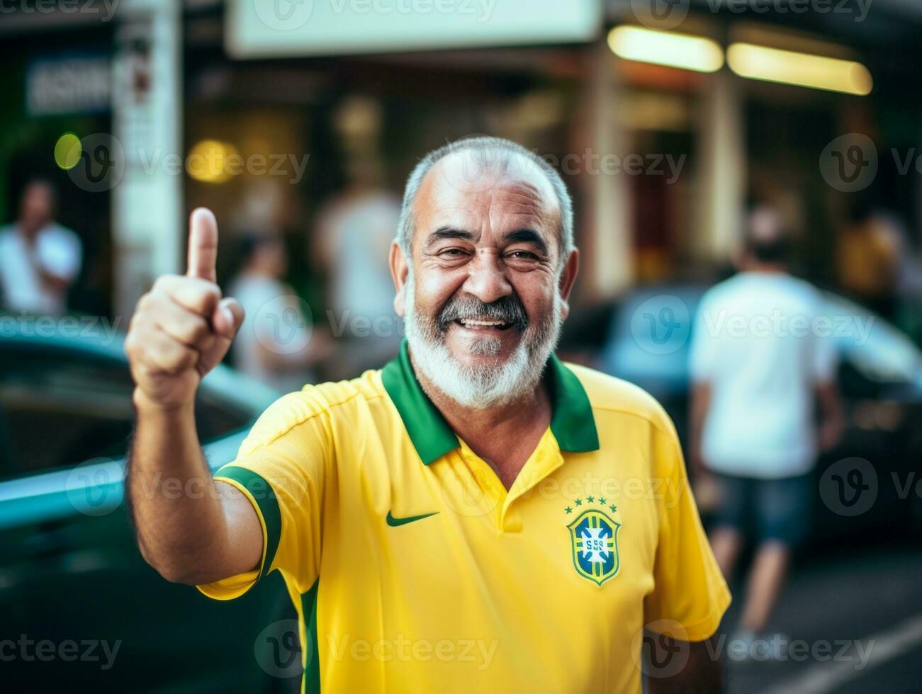 braziliaans Mens viert zijn voetbal teams zege ai generatief foto